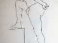 Line drawing, male foot on plinth.