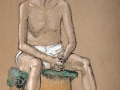 Pastel male Nude seated