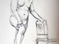 Charcoal, male nude foot on chair