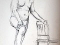 Charcoal, male nude, hand on chair