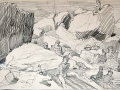 Sark, sketch of rocks & people