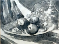 Still life glass print, plate with fruit. 10" x 8"